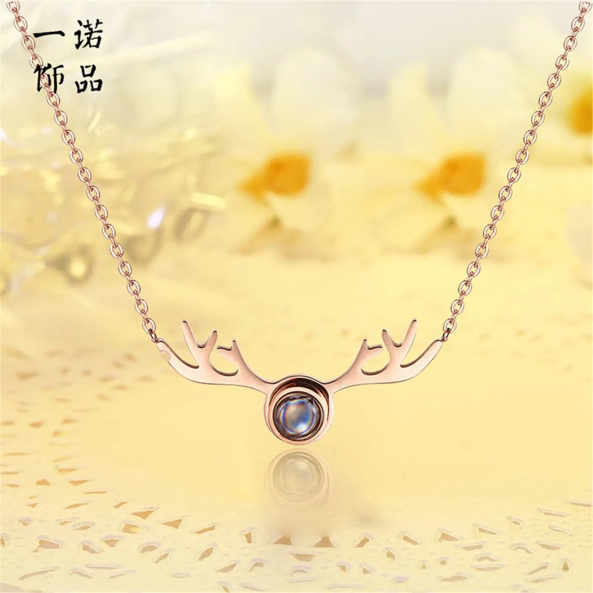 Crystal & 18K Rose Gold-Plated Antlers Pendant Necklace