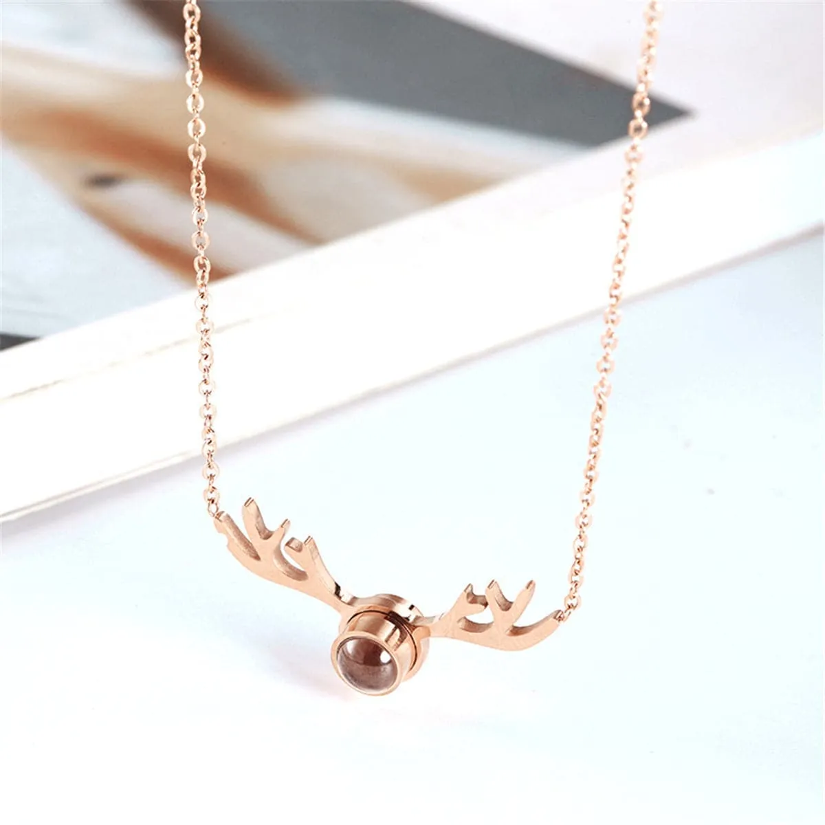 Crystal & 18K Rose Gold-Plated Antlers Pendant Necklace
