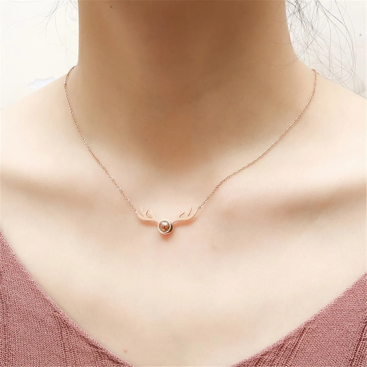 Crystal & 18K Rose Gold-Plated Antlers Pendant Necklace