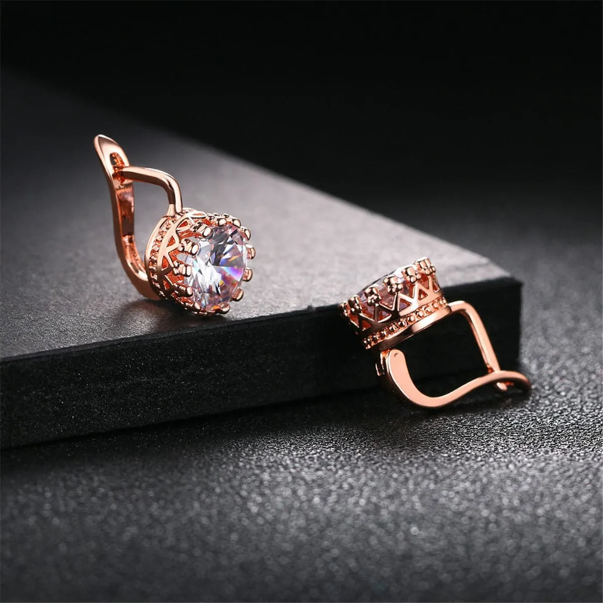 Crystal & 18K Rose Gold-Plated Floral Huggie Earrings
