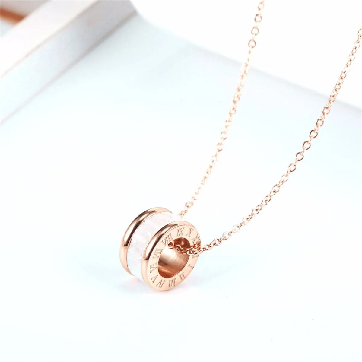 Crystal & 18K Rose Gold-Plated Roman Numeral Ring Pendant Necklace