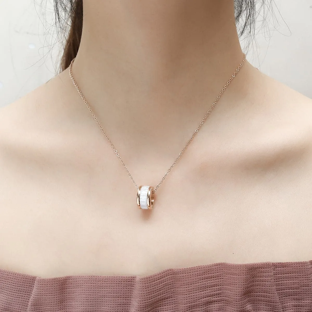 Crystal & 18K Rose Gold-Plated Roman Numeral Ring Pendant Necklace