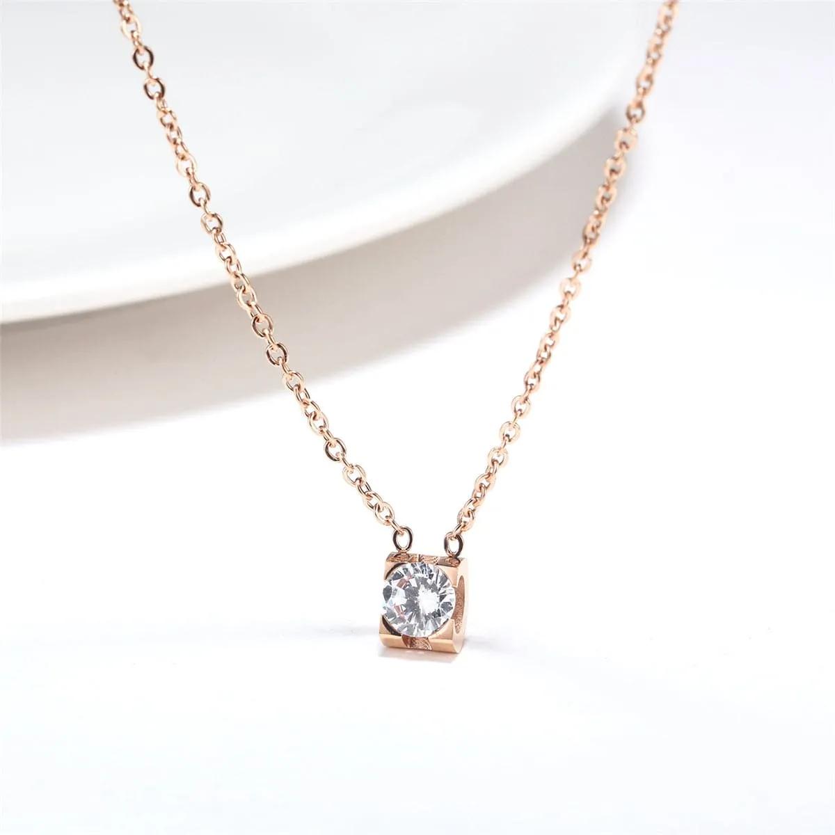 Crystal & 18K Rose Gold-Plated Square Pendant Necklace