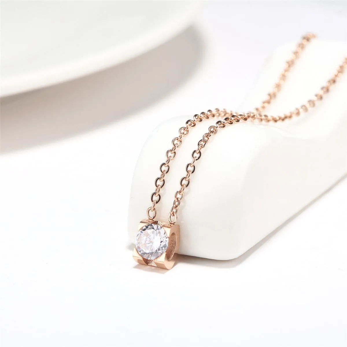 Crystal & 18K Rose Gold-Plated Square Pendant Necklace