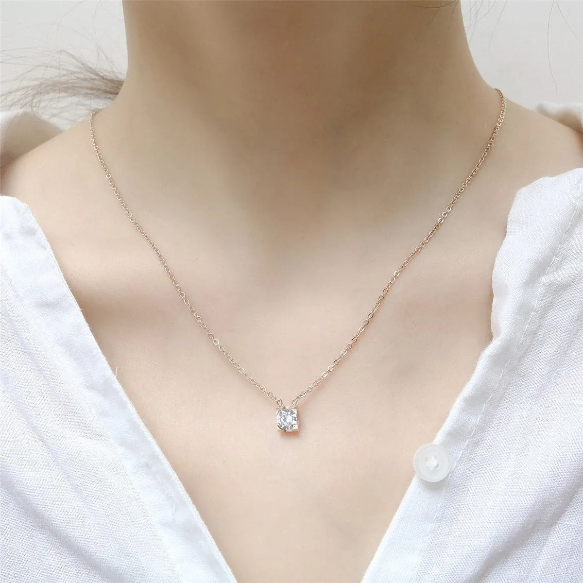 Crystal & 18K Rose Gold-Plated Square Pendant Necklace