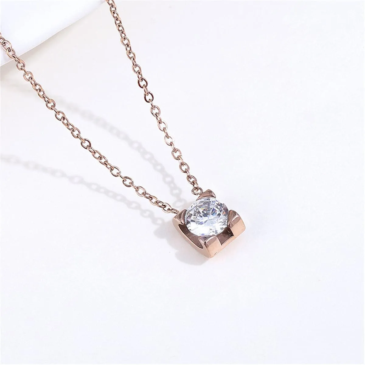 Crystal & 18K Rose Gold-Plated Square Pendant Necklace