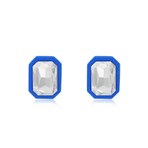 Crystal & Blue Rectangle Stud Earrings