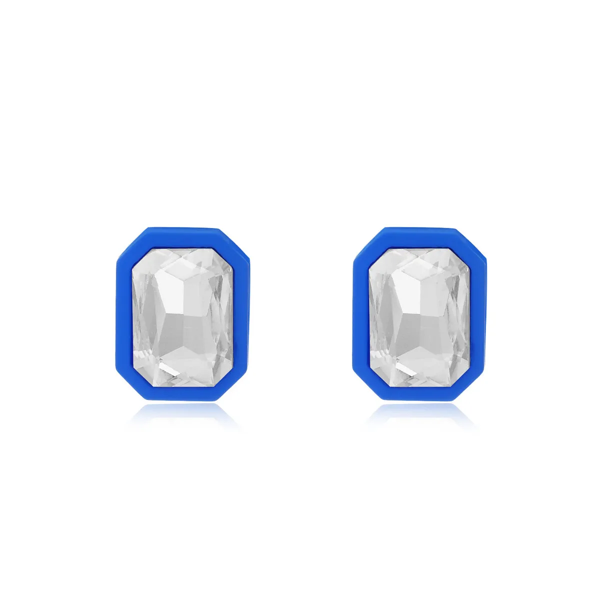 Crystal & Blue Rectangle Stud Earrings