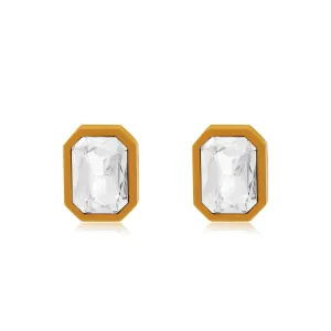 Crystal & Brown Rectangle Stud Earrings