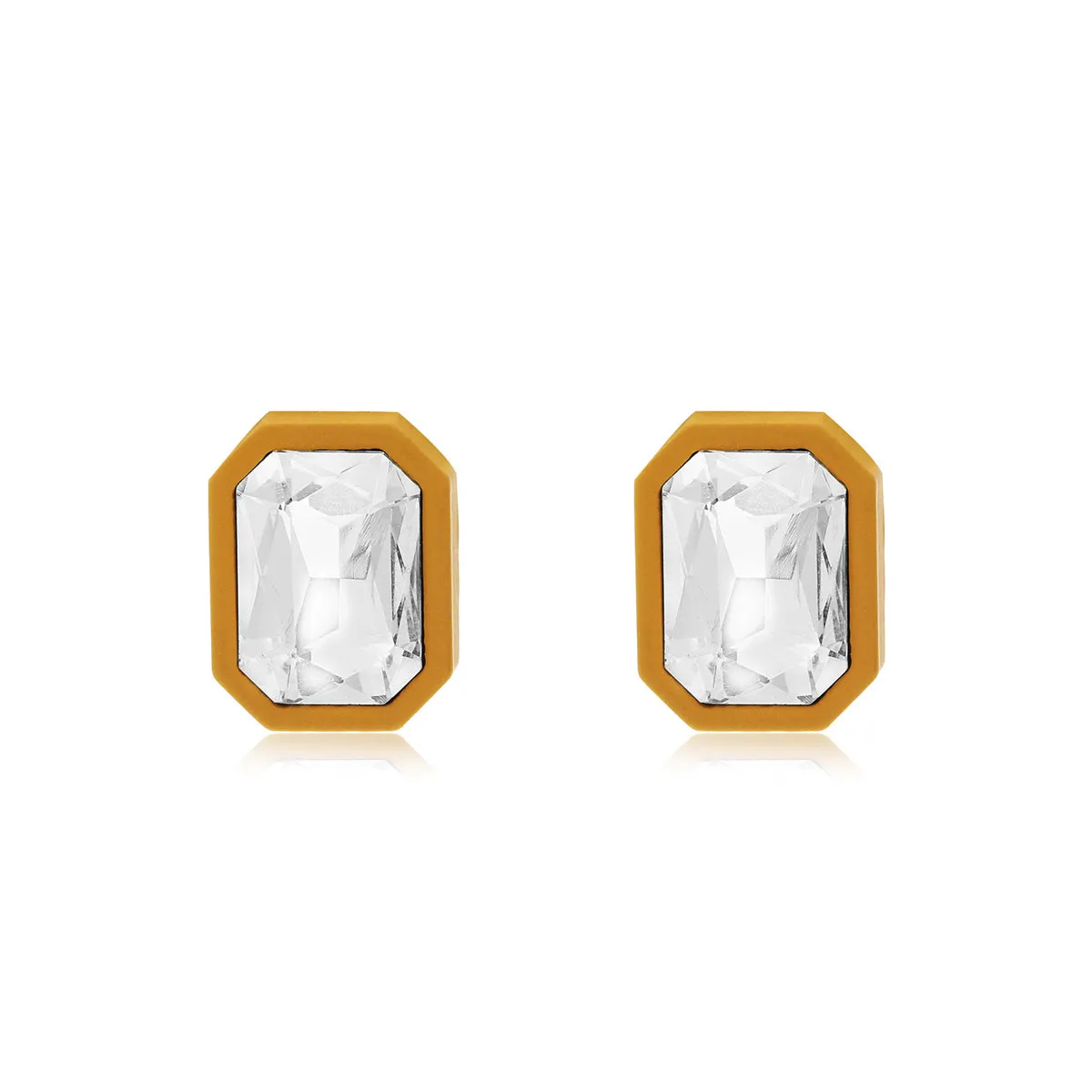 Crystal & Brown Rectangle Stud Earrings