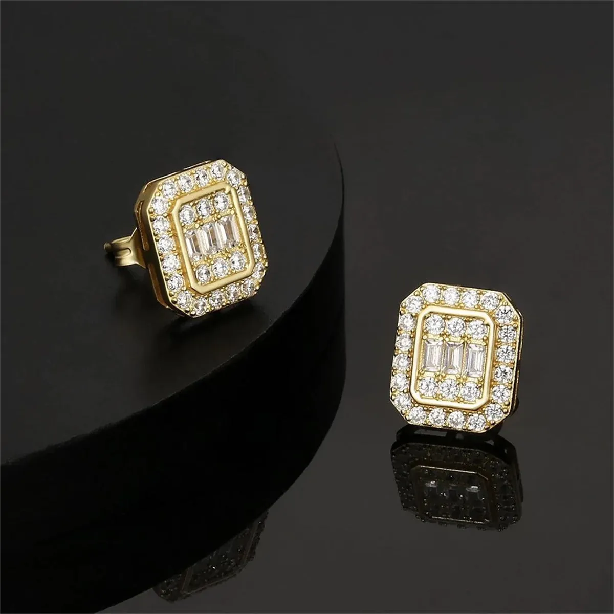 Crystal & Cubic Zirconia 18K Gold-Plated Cushion Stud Earrings
