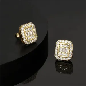 Crystal & Cubic Zirconia 18K Gold-Plated Cushion Stud Earrings