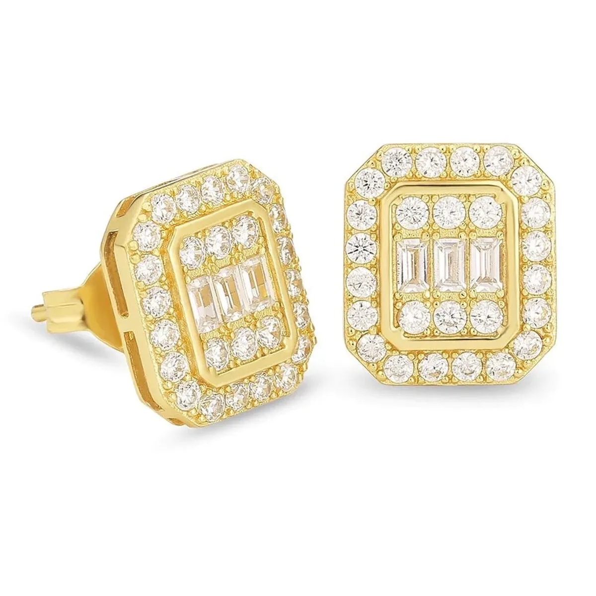 Crystal & Cubic Zirconia 18K Gold-Plated Cushion Stud Earrings