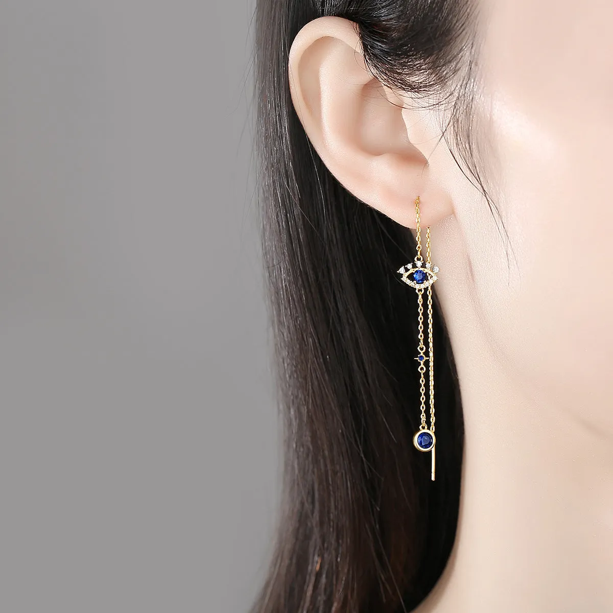 Crystal & Cubic Zirconia 18K Gold-Plated Eye Ear Threaders