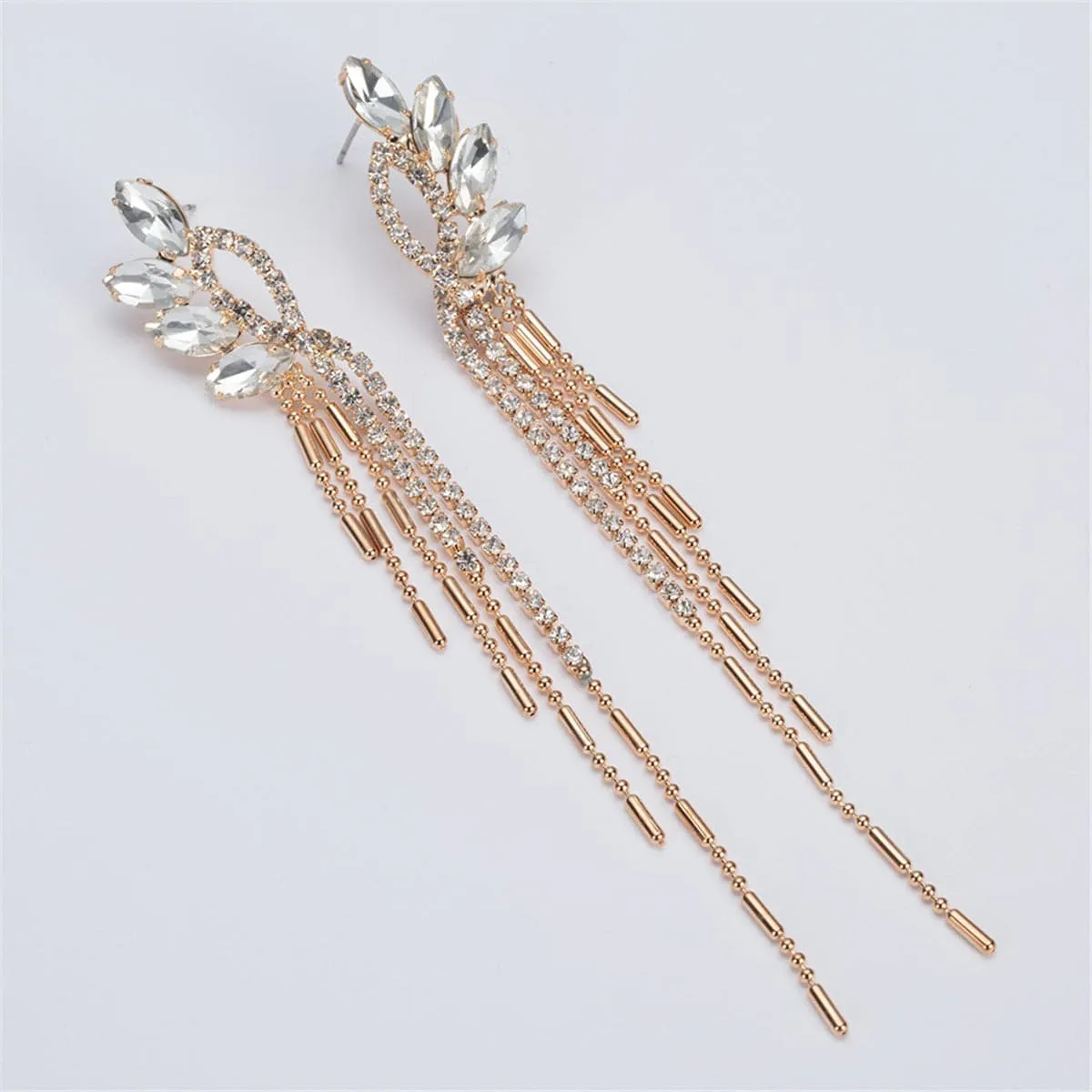 Crystal & Cubic Zirconia Bar Tassel Drop Earrings
