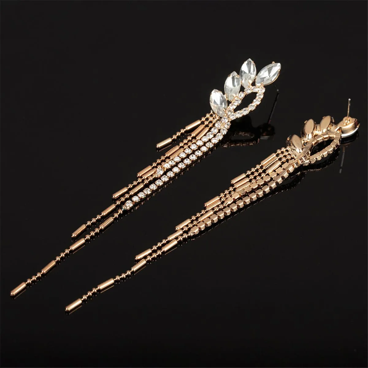 Crystal & Cubic Zirconia Bar Tassel Drop Earrings