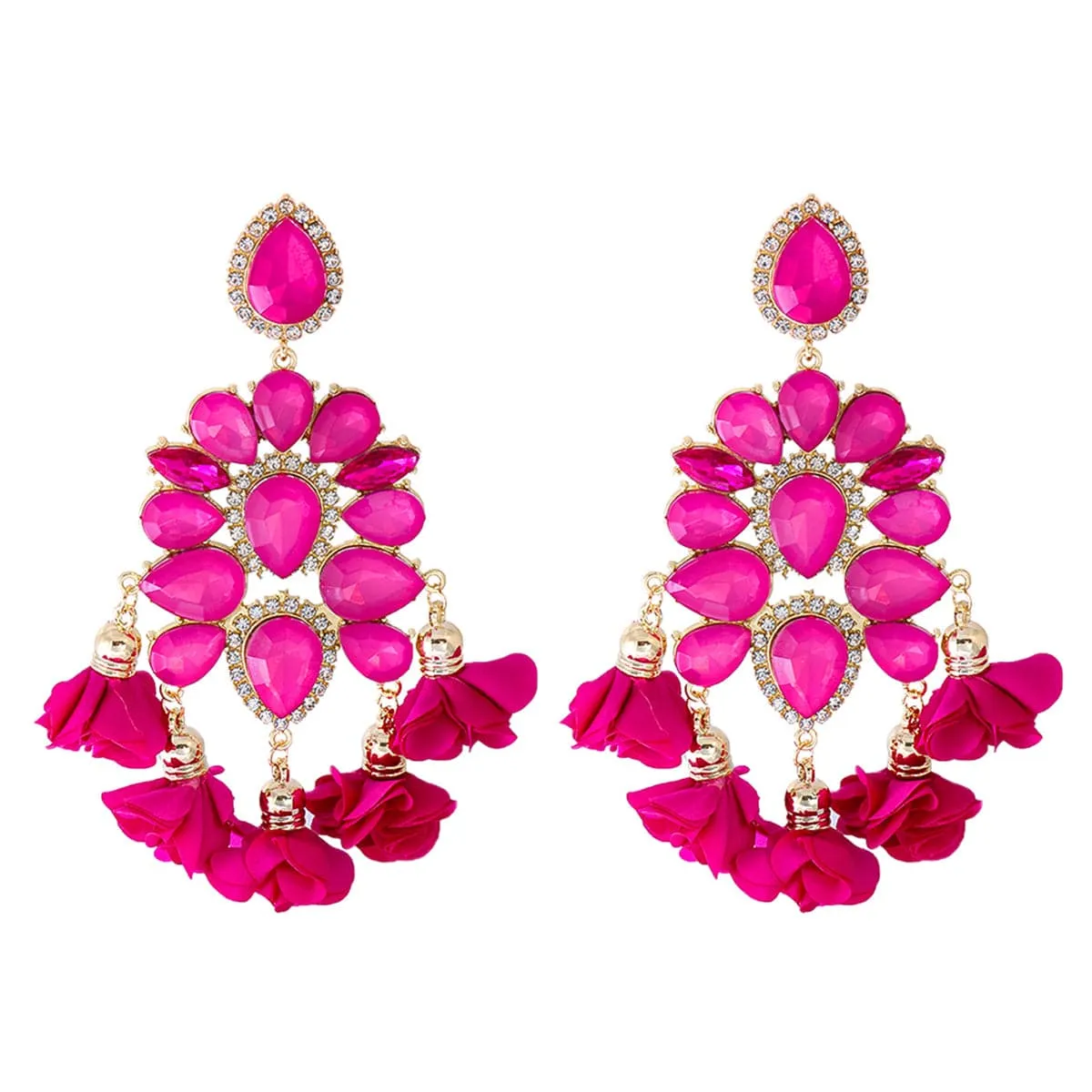 Crystal & Cubic Zirconia Flower Tassel Drop Earrings