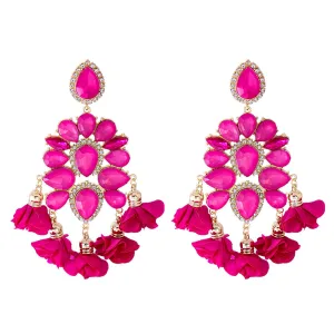 Crystal & Cubic Zirconia Flower Tassel Drop Earrings