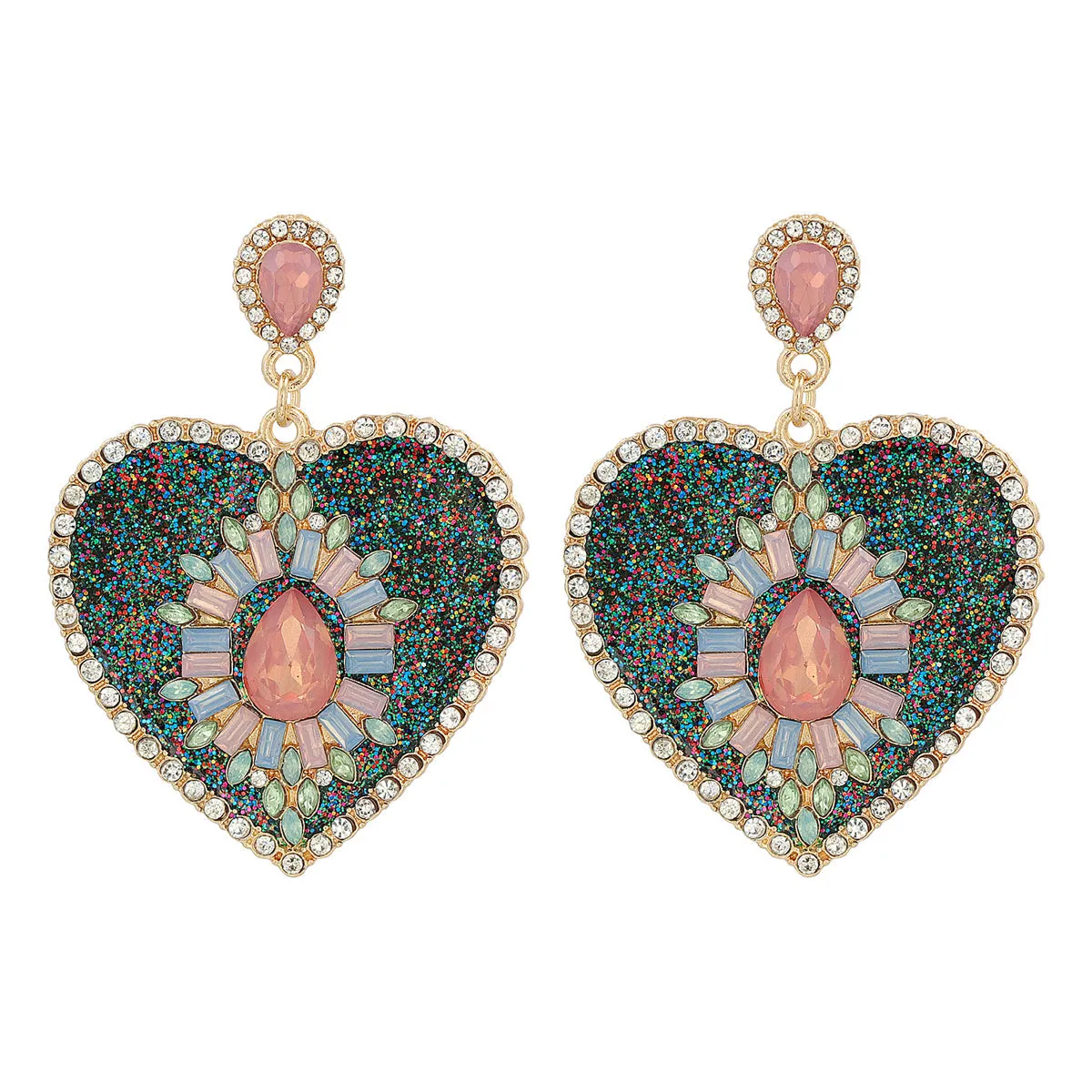Crystal & Cubic Zirconia Heart Drop Earrings