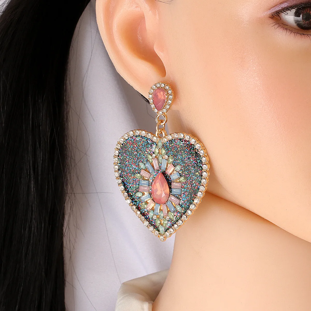 Crystal & Cubic Zirconia Heart Drop Earrings