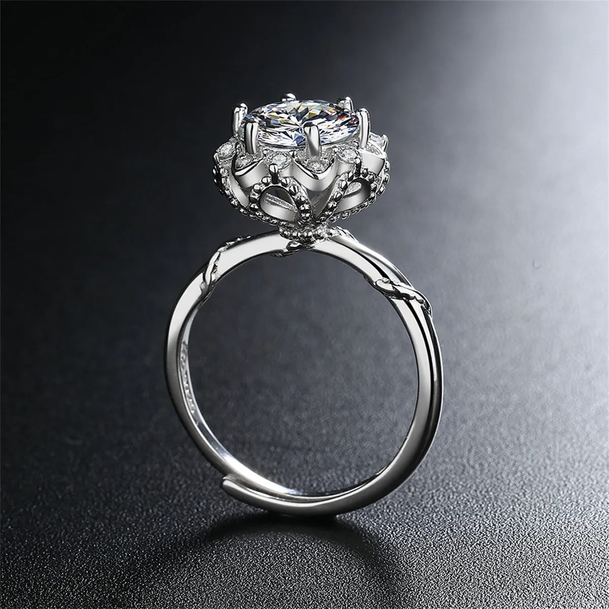 Crystal & Cubic Zirconia Silver-Plated Floral Ring
