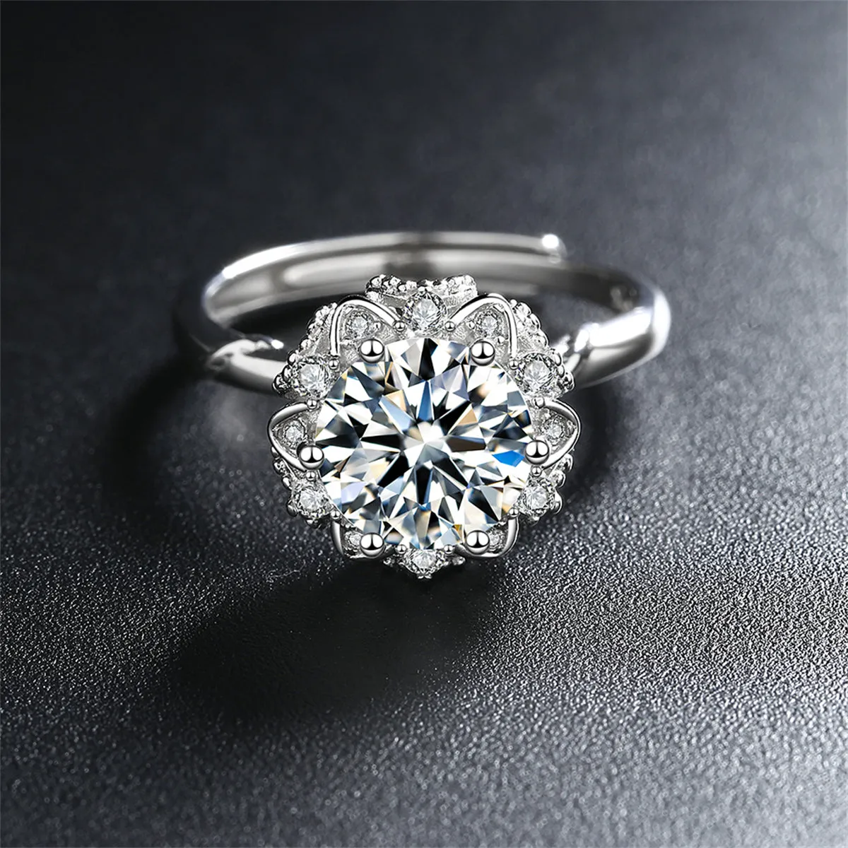 Crystal & Cubic Zirconia Silver-Plated Floral Ring