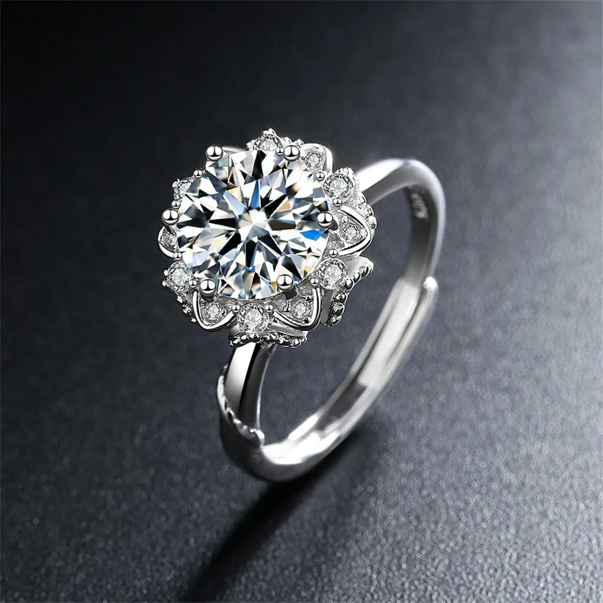 Crystal & Cubic Zirconia Silver-Plated Floral Ring