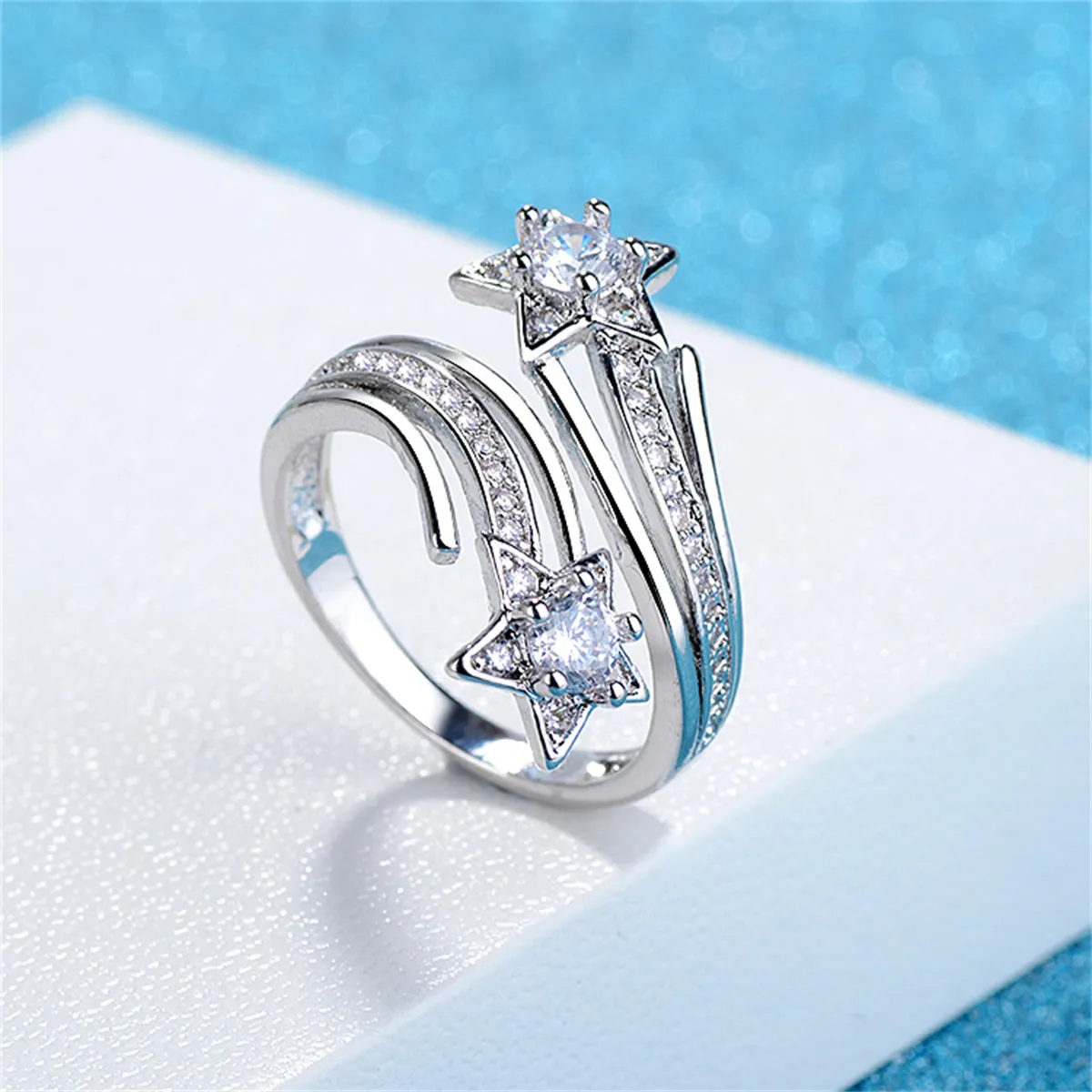 Crystal & Cubic Zirconia Star Bypass Ring