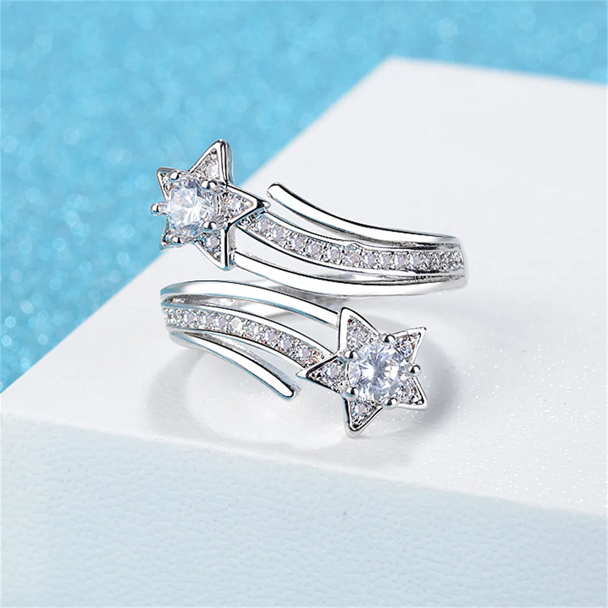 Crystal & Cubic Zirconia Star Bypass Ring