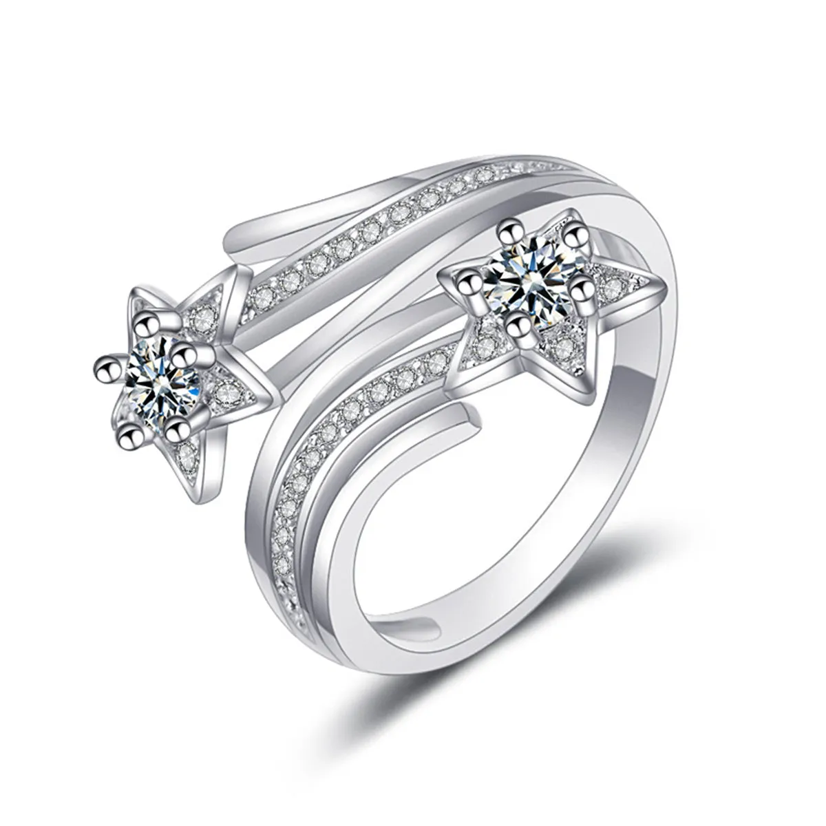 Crystal & Cubic Zirconia Star Bypass Ring