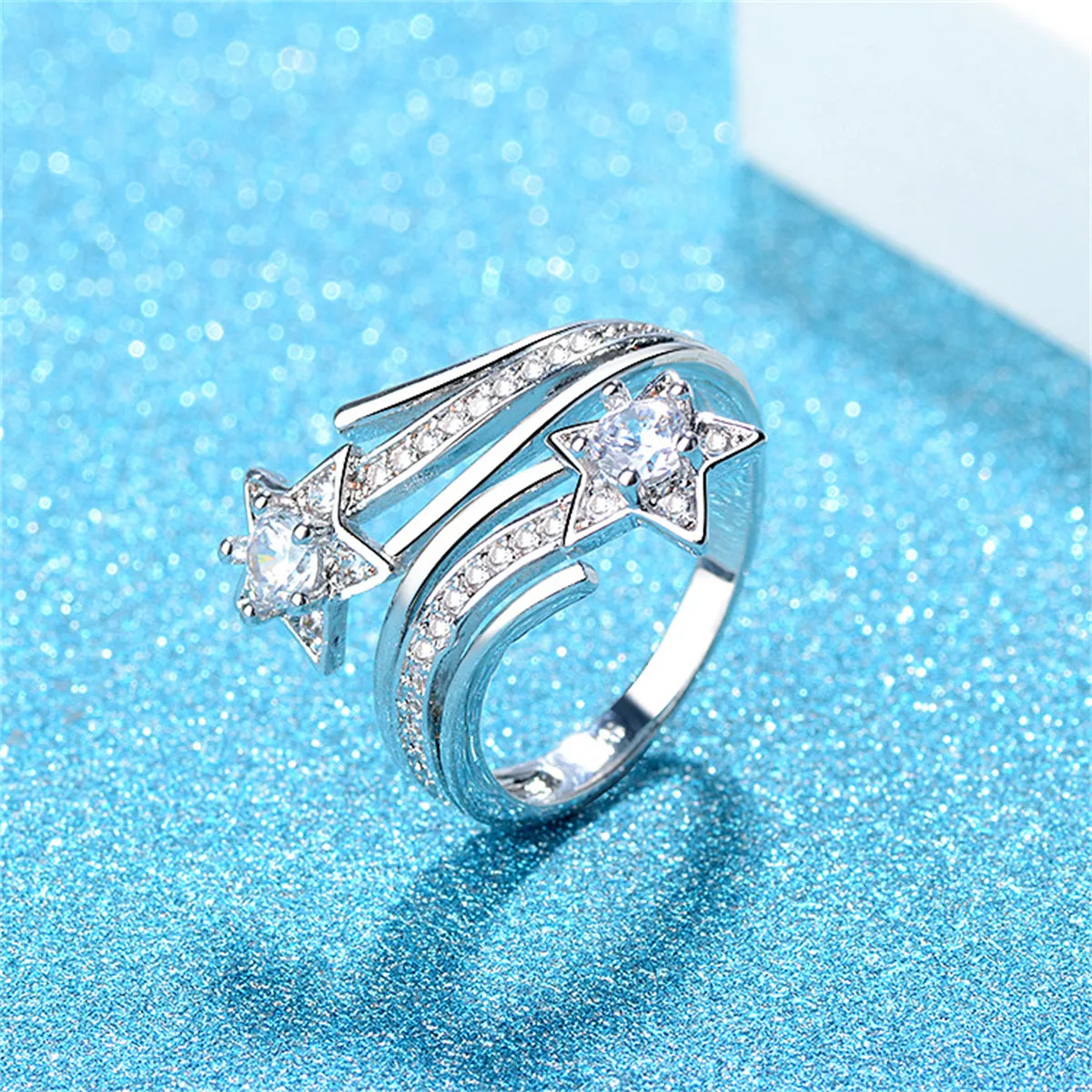 Crystal & Cubic Zirconia Star Bypass Ring