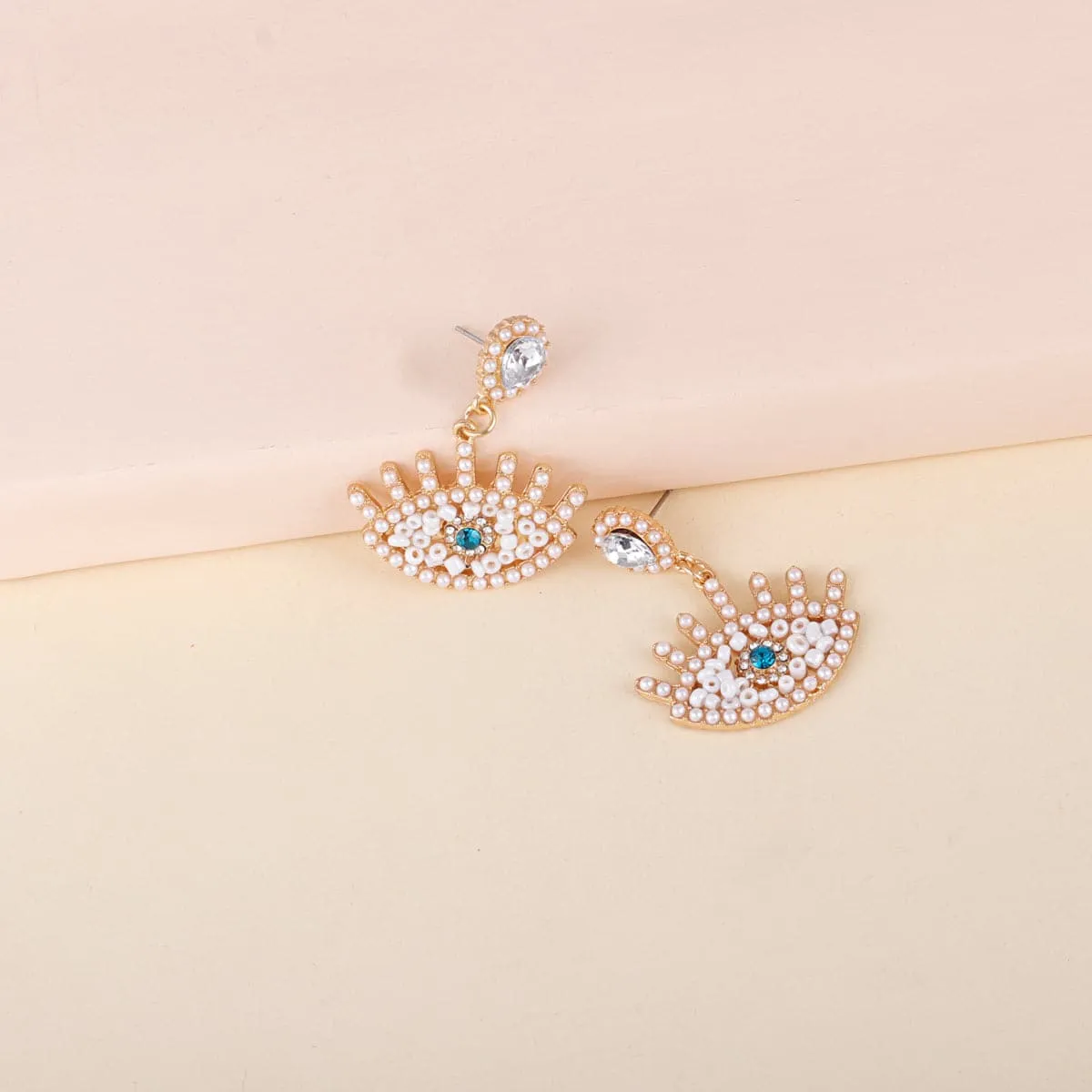 Crystal & Pearl 18K Gold-Plated Evil Eye Drop Earrings