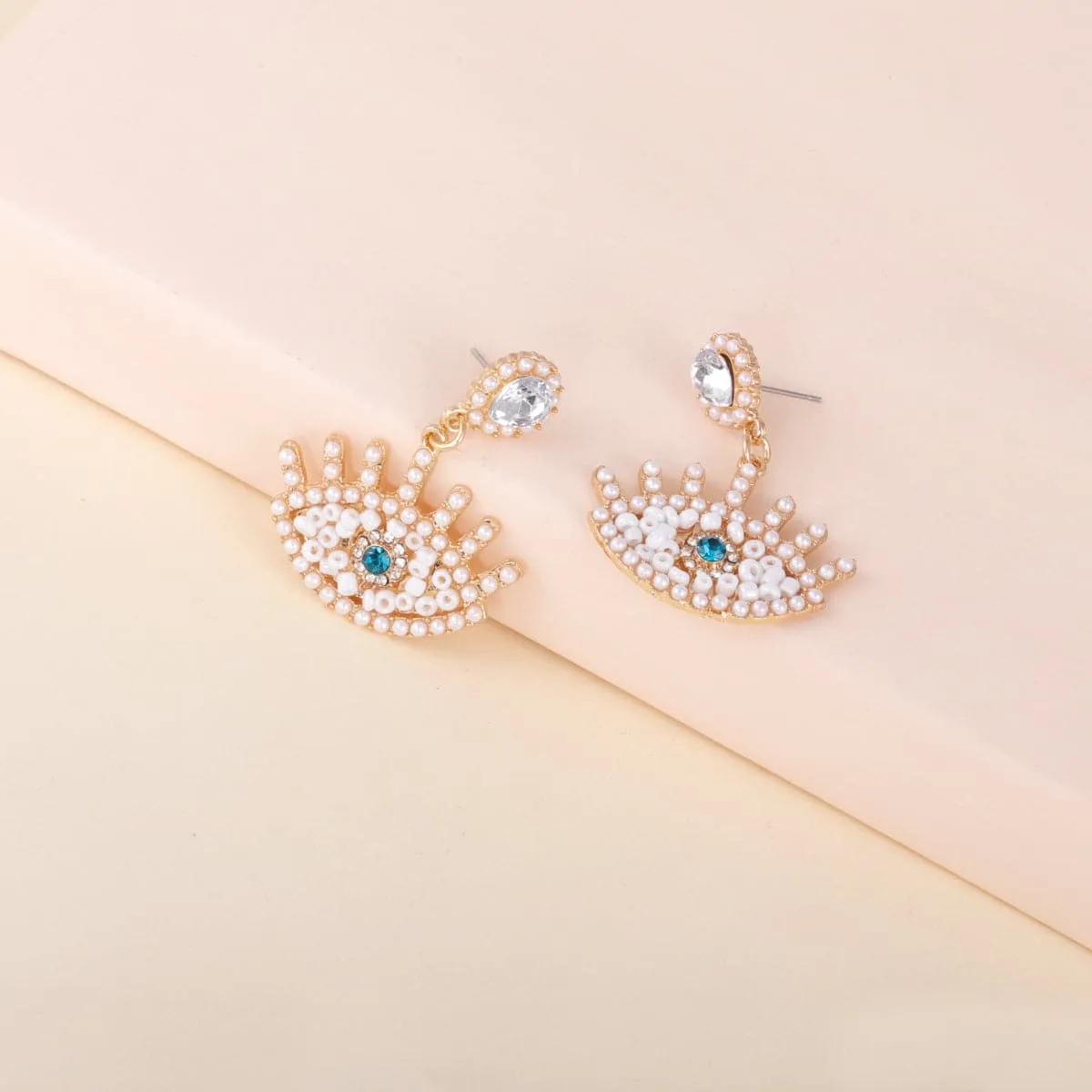 Crystal & Pearl 18K Gold-Plated Evil Eye Drop Earrings