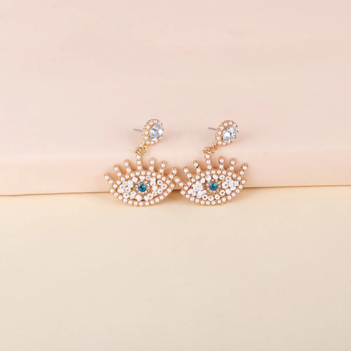 Crystal & Pearl 18K Gold-Plated Evil Eye Drop Earrings