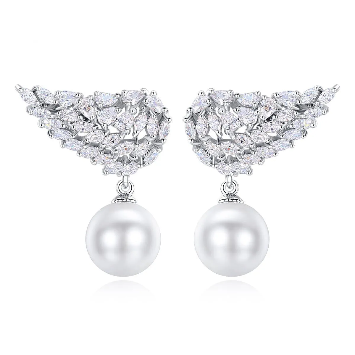 Crystal & Pearl Silver-Plated Wing Drop Earrings
