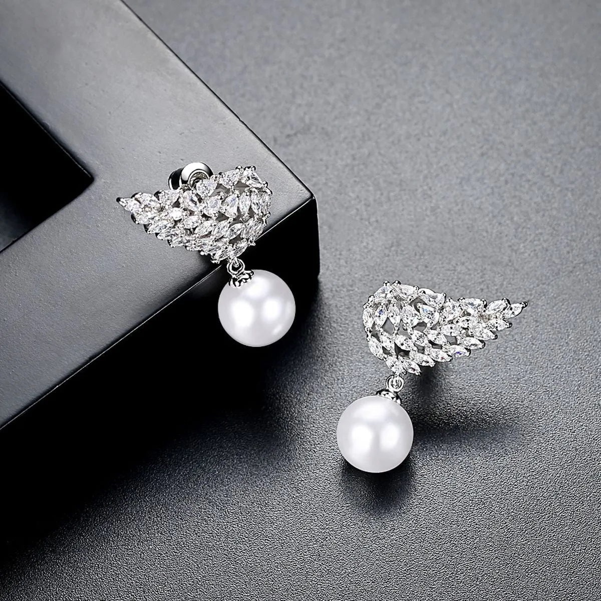 Crystal & Pearl Silver-Plated Wing Drop Earrings