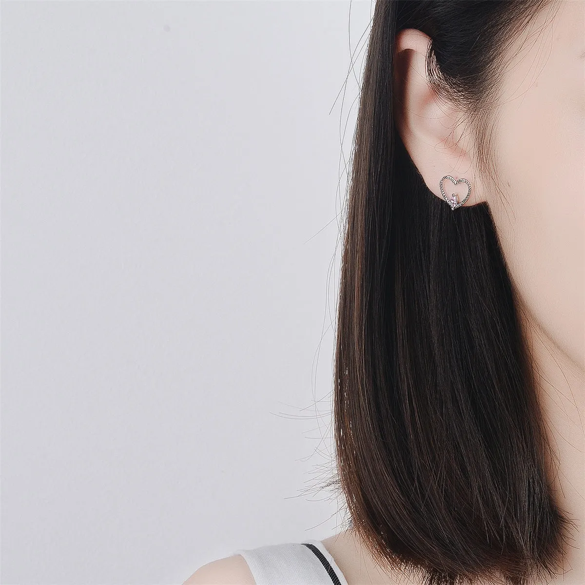 Crystal & Silver-Plated Pear-Cut Heart Stud Earrings