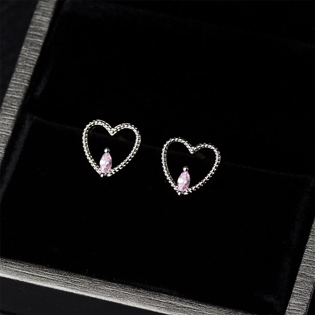 Crystal & Silver-Plated Pear-Cut Heart Stud Earrings