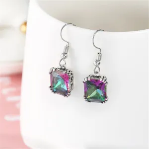 Crystal & Silver-Plated Princess-Cut Drop Earrings