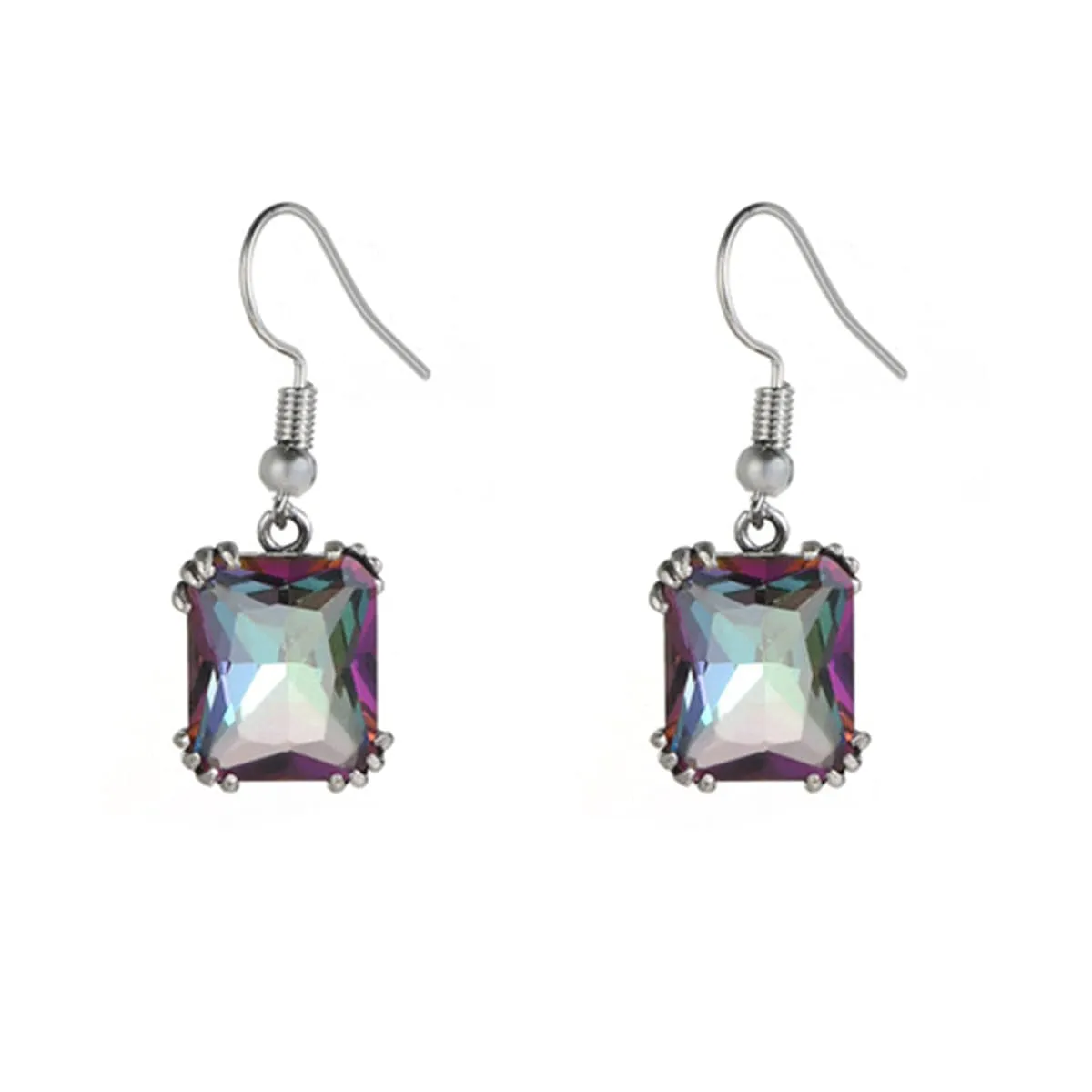 Crystal & Silver-Plated Princess-Cut Drop Earrings