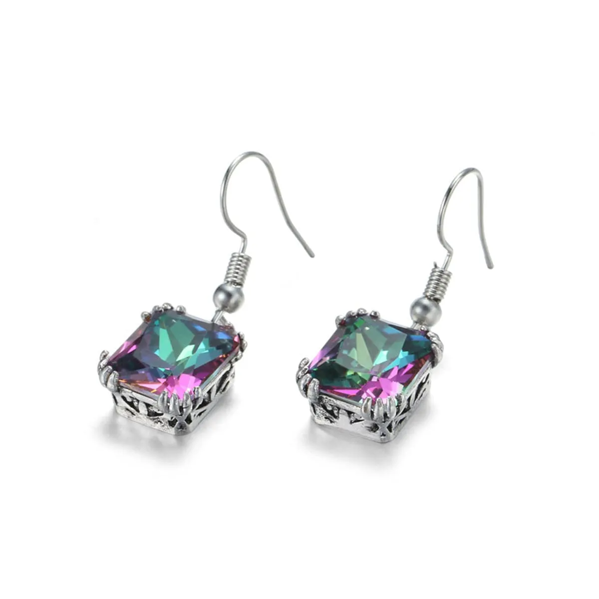 Crystal & Silver-Plated Princess-Cut Drop Earrings