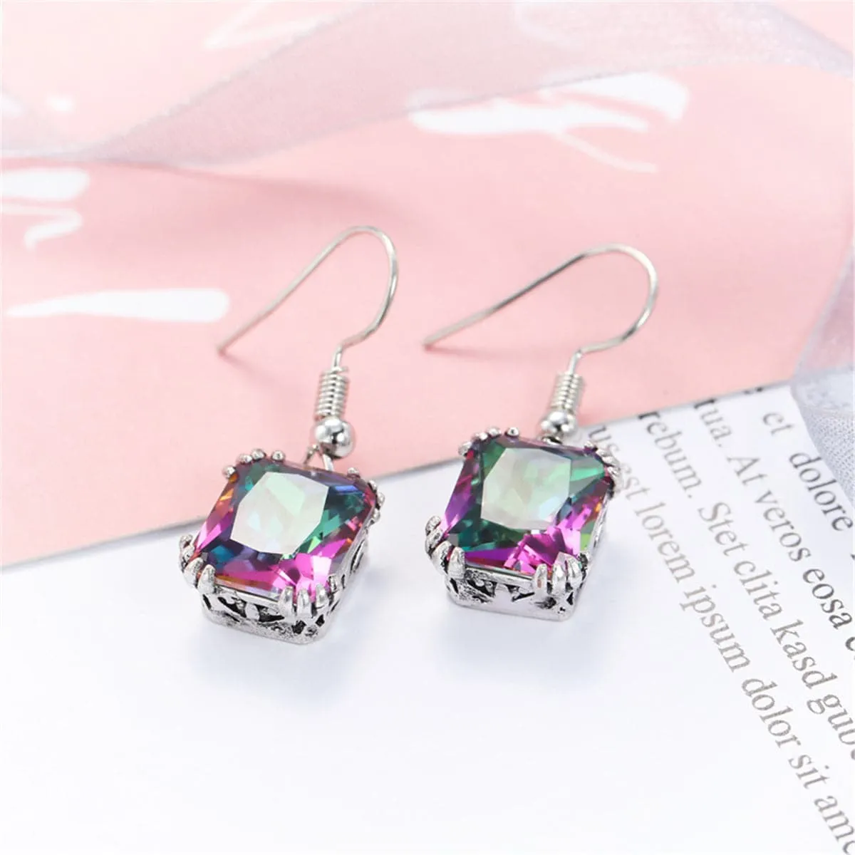 Crystal & Silver-Plated Princess-Cut Drop Earrings