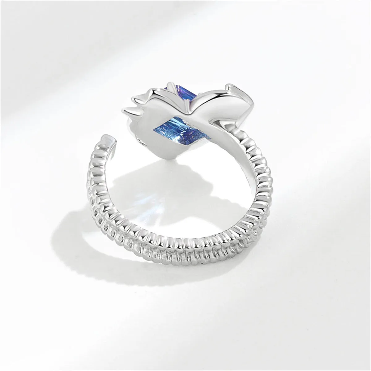 Crystal & Silver-Plated Textured Heart Open Ring
