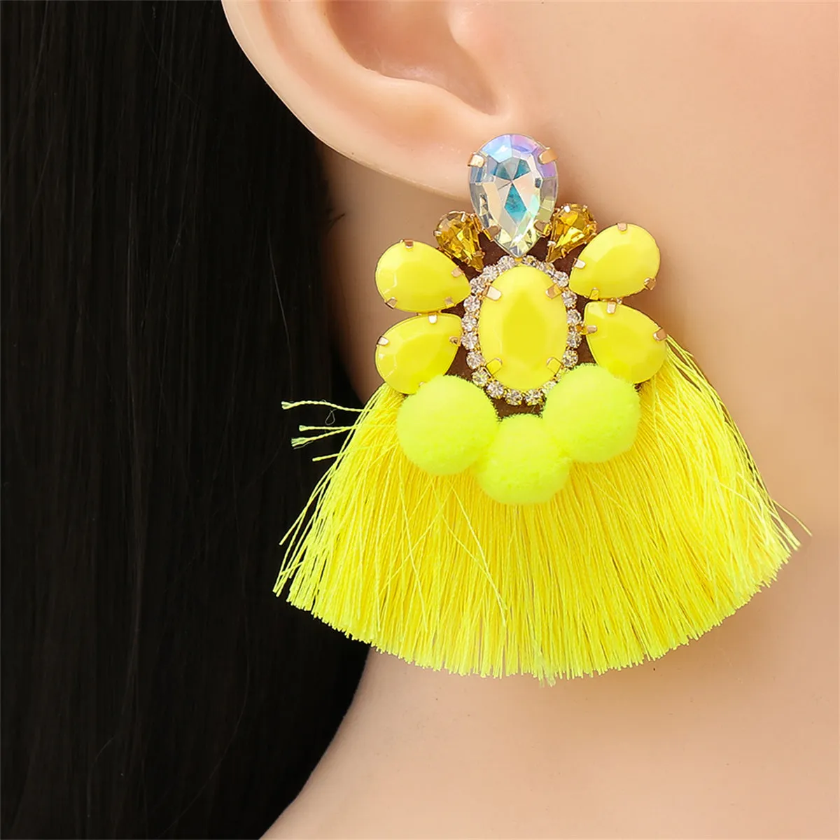 Crystal & Yellow Resin 18K Gold-Plated Pear Tassel Drop Earrings