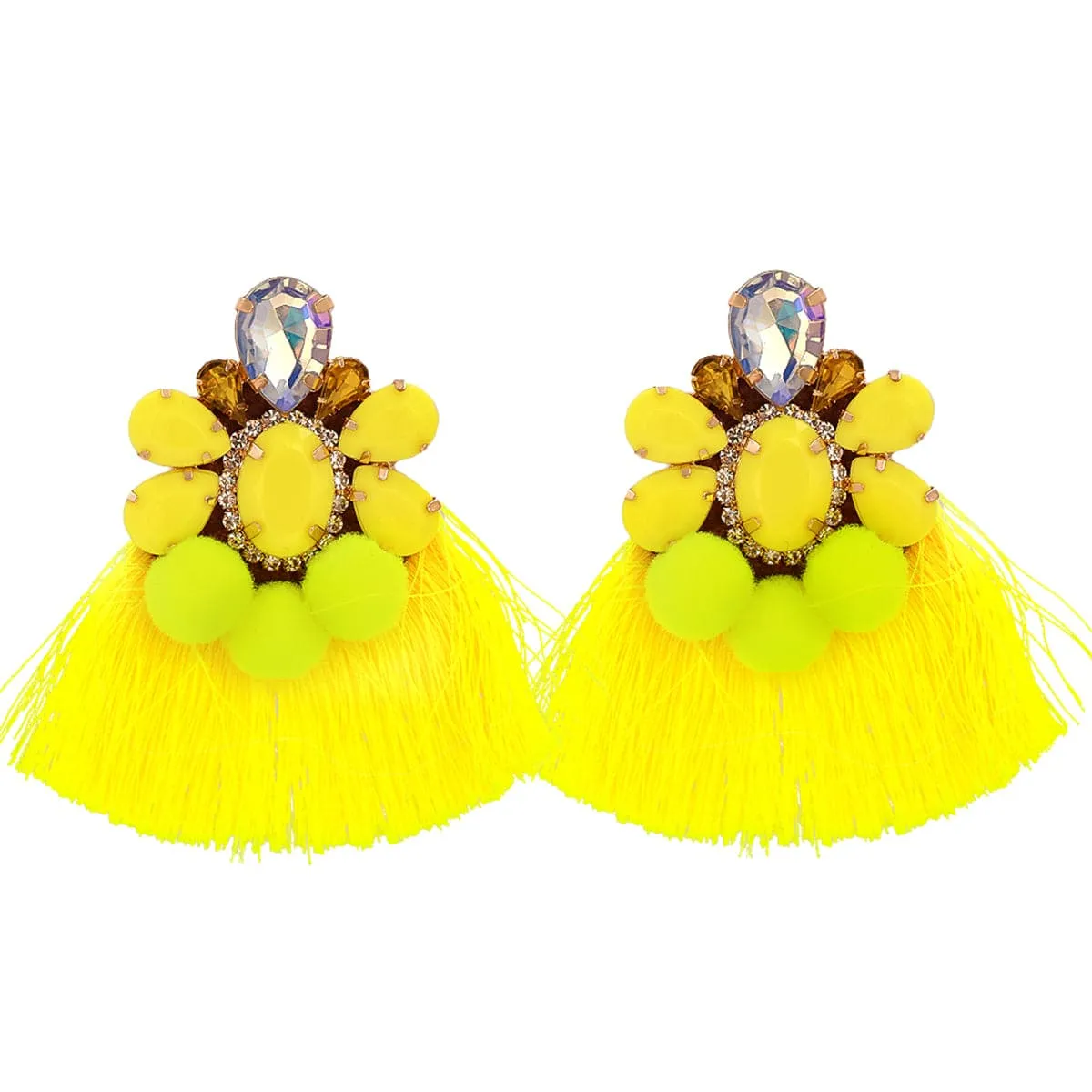 Crystal & Yellow Resin 18K Gold-Plated Pear Tassel Drop Earrings