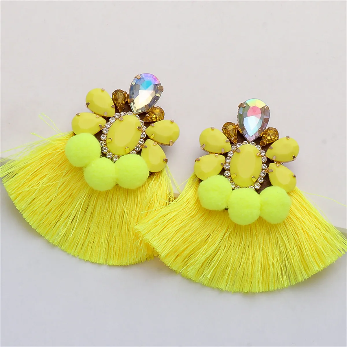 Crystal & Yellow Resin 18K Gold-Plated Pear Tassel Drop Earrings
