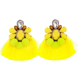 Crystal & Yellow Resin 18K Gold-Plated Pear Tassel Drop Earrings