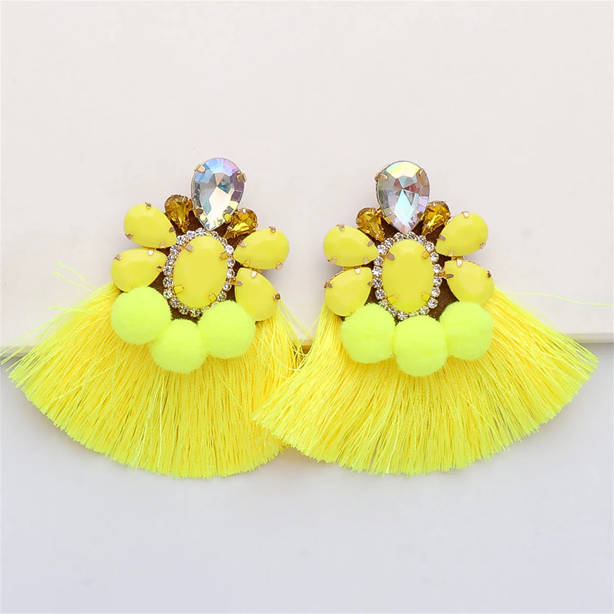 Crystal & Yellow Resin 18K Gold-Plated Pear Tassel Drop Earrings