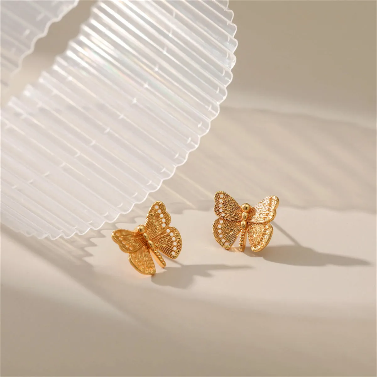 Cubic Zirconia & 18K Gold-Plated Butterfly Stud Earrings