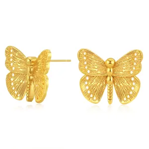 Cubic Zirconia & 18K Gold-Plated Butterfly Stud Earrings